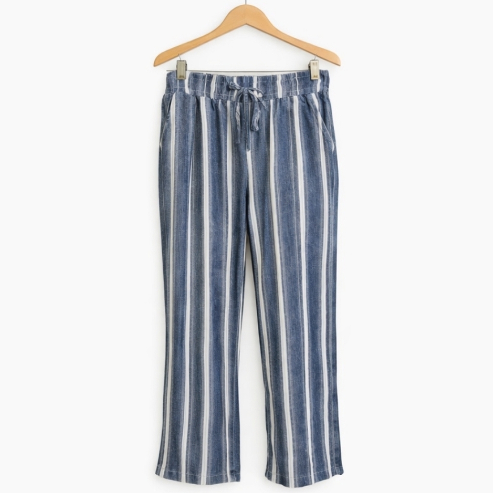 Briggs Blue Linen Blend Summer Casual Boho Flare Leg Pants Sz Small